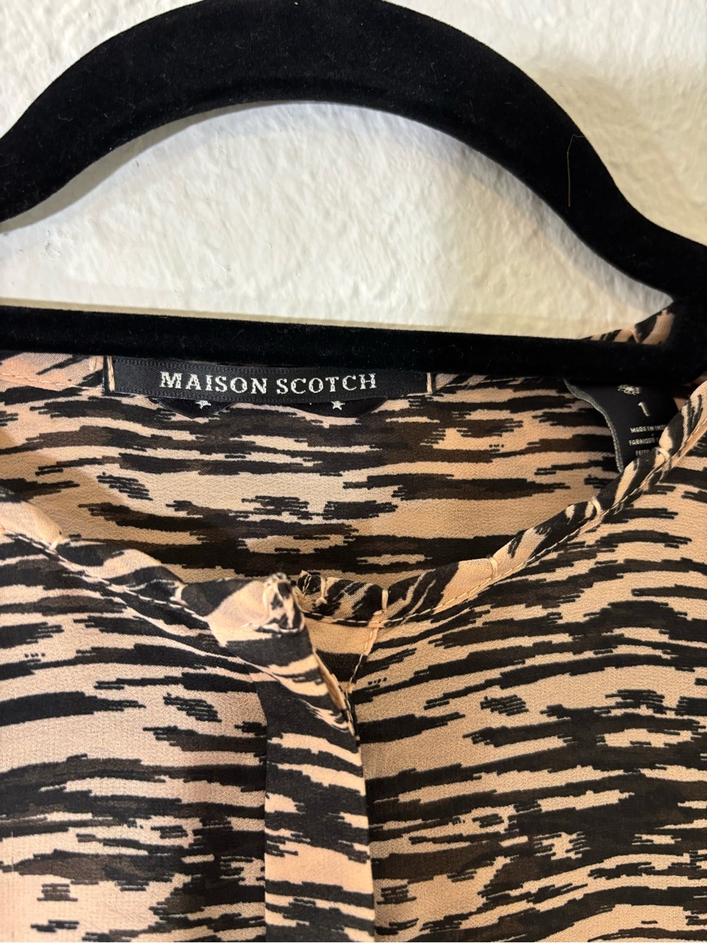 NEW Maison Scotch Scotch & Soda Abstract Zebra Print Short Sleeve Blouse Size 1 - Picture 5 of 12